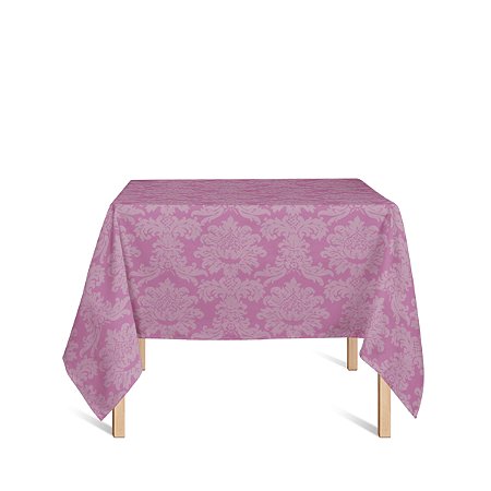 Toalha de Mesa Quadrada em Tecido Jacquard Rosa Pink Chiclete Medalhão Tradicional