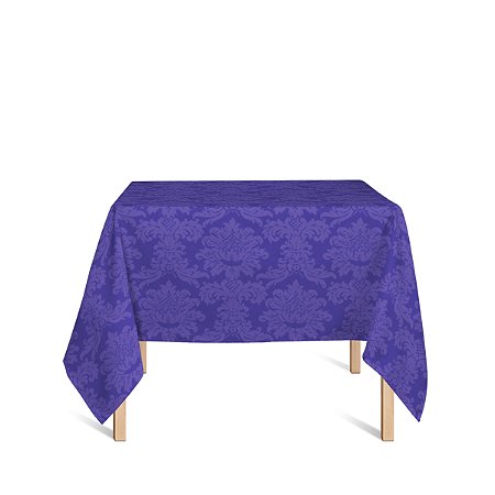 Toalha de Mesa Quadrada em Tecido Jacquard Roxo Medalhão Tradicional