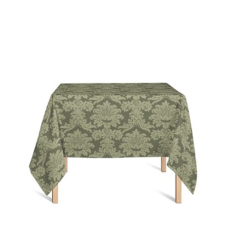 Toalha de Mesa Quadrada em Tecido Jacquard Verde Musgo Medalhão Tradicional