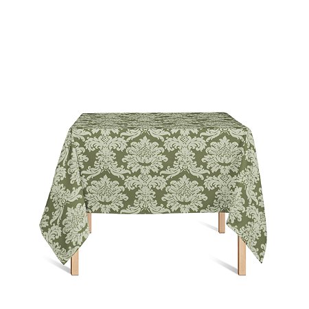 Toalha de Mesa Quadrada em Tecido Jacquard Verde Pistache Medalhão Tradicional