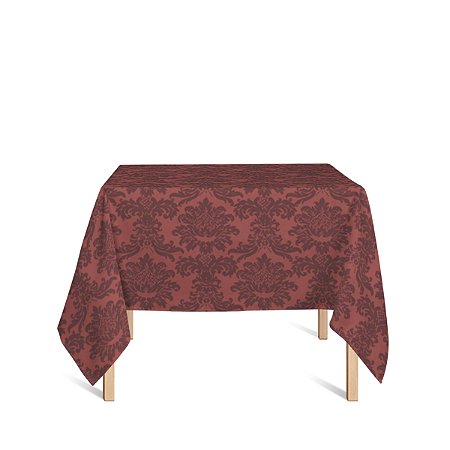 Toalha de Mesa Quadrada em Tecido Jacquard Vermelho e Preto Medalhão Tradicional