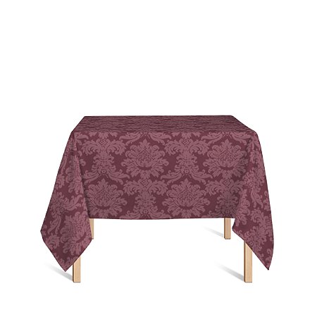 Toalha de Mesa Quadrada em Tecido Jacquard Vinho Marsala Medalhão Tradicional