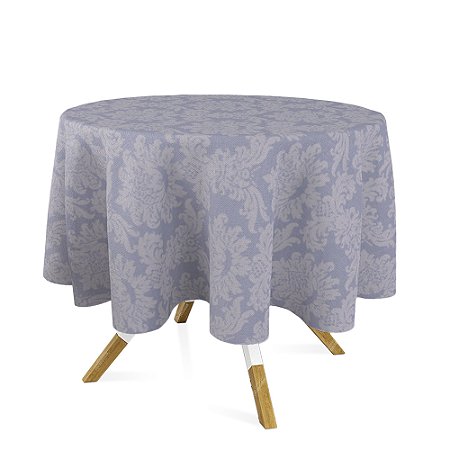 Toalha de Mesa Redonda em Tecido Jacquard Cinza Medalhão Tradicional