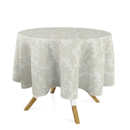 Toalha de Mesa Redonda em Tecido Jacquard Palha Crú (Rústico) Medalhão Tradicional