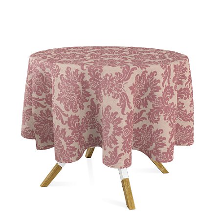 Toalha de Mesa Redonda em Tecido Jacquard Vermelho com Dourado Medalhão Tradicional