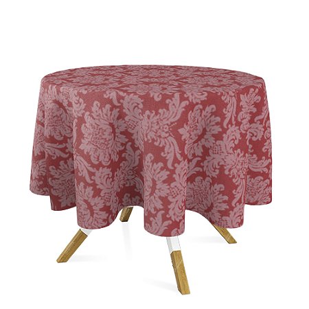 Toalha de Mesa Redonda em Tecido Jacquard Vermelho e Branco Circo Medalhão Tradicional