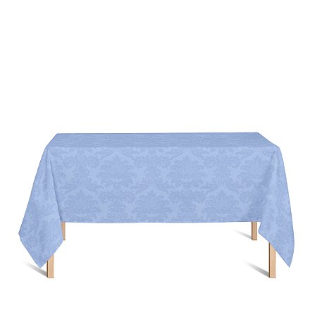 Toalha de Mesa Retangular em Tecido Jacquard Azul Bebê Celeste Medalhão Tradicional