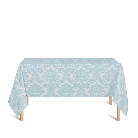 Toalha de Mesa Retangular em Tecido Jacquard Azul e Prata Frozen Medalhão Tradicional