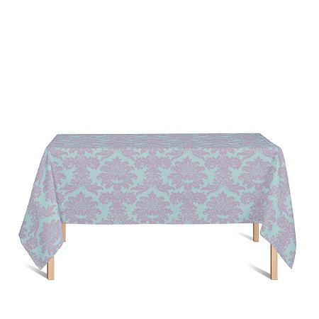 Toalha de Mesa Retangular em Tecido Jacquard Azul Tiffany e Rosa Medalhão Tradicional