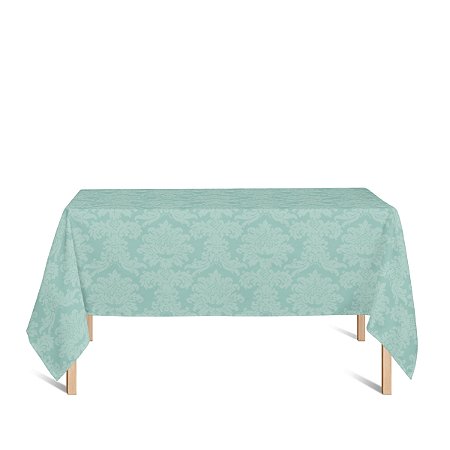 Toalha de Mesa Retangular em Tecido Jacquard Azul Tiffany Medalhão Tradicional