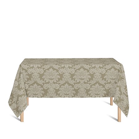 Toalha de Mesa Retangular em Tecido Jacquard Bege Escuro (Fendi) Medalhão Tradicional