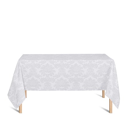 Toalha de Mesa Retangular em Tecido Jacquard Branco Medalhão Tradicional