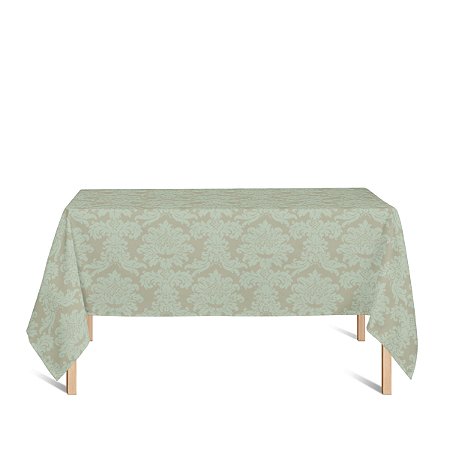 Toalha de Mesa Retangular em Tecido Jacquard Dourado e Turquesa Medalhão Tradicional