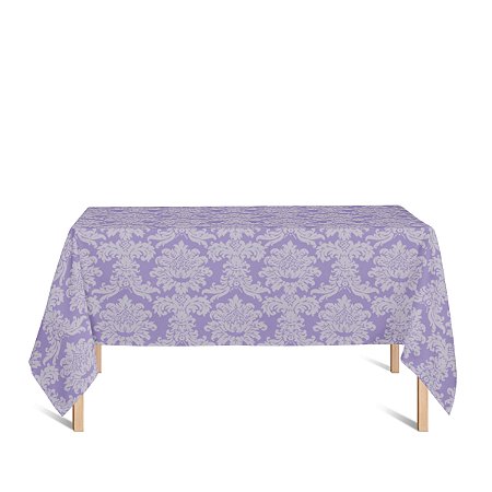 Toalha de Mesa Retangular em Tecido Jacquard Lilás e Cru Medalhão Tradicional