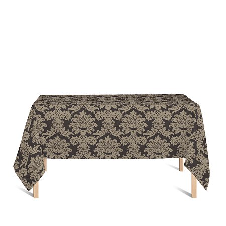 Toalha de Mesa Retangular em Tecido Jacquard Marrom e Bege Medalhão Tradicional