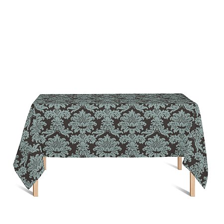 Toalha de Mesa Retangular em Tecido Jacquard Marrom e Turquesa Medalhão Tradicional