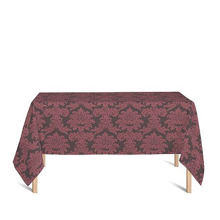 Toalha de Mesa Retangular em Tecido Jacquard Marrom e Vermelho Medalhão Tradicional