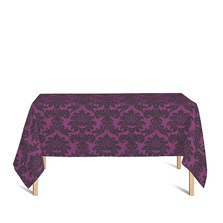 Toalha de Mesa Retangular em Tecido Jacquard Pink e Preto Medalhão Tradicional