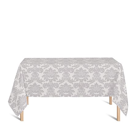 Toalha de Mesa Retangular em Tecido Jacquard Prata Medalhão Tradicional