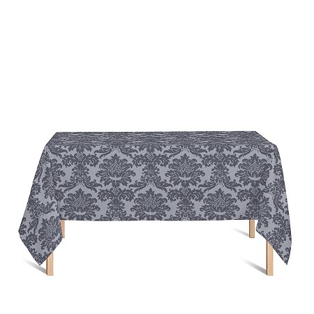 Toalha de Mesa Retangular em Tecido Jacquard Preto Acinzentado e Prata Medalhão Tradicional