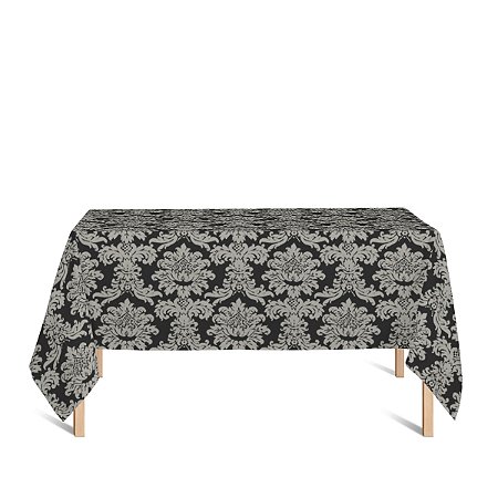 Toalha de Mesa Retangular em Tecido Jacquard Preto e Cru Medalhão Tradicional