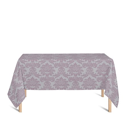 Toalha de Mesa Retangular em Tecido Jacquard Rosa Bebê e Prata Medalhão Tradicional