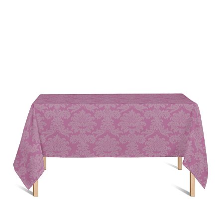 Toalha de Mesa Retangular em Tecido Jacquard Rosa Pink Chiclete Medalhão Tradicional