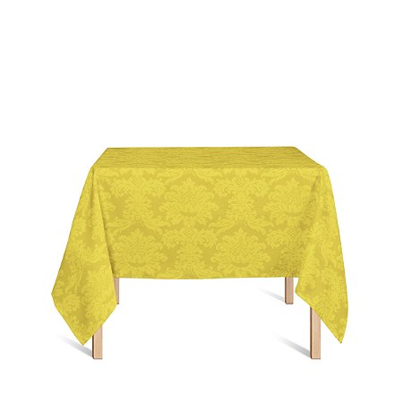 Toalha de Mesa Quadrada em Tecido Jacquard 100% Poliéster Medalhão Amarelo Ouro