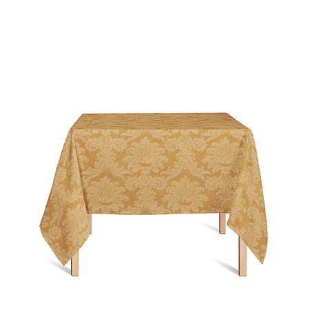 Toalha de Mesa Quadrada em Tecido Jacquard 100% Poliéster Medalhão Laranja