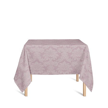 Toalha de Mesa Quadrada em Tecido Jacquard 100% Poliéster Medalhão Rosa Envelhecido
