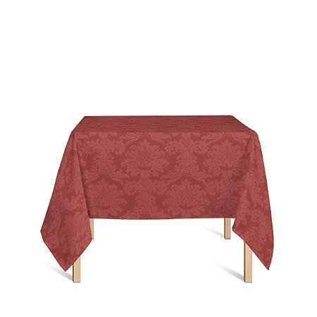Toalha de Mesa Quadrada em Tecido Jacquard 100% Poliéster Medalhão Vermelho