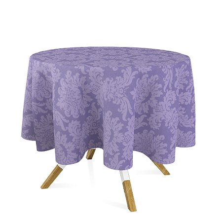 Toalha de Mesa Redonda em Tecido Jacquard 100% Poliéster Medalhão Lilás