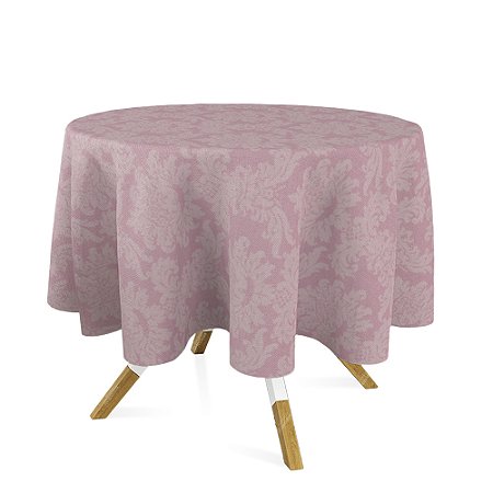 Toalha de Mesa Redonda em Tecido Jacquard 100% Poliéster Medalhão Rosa Envelhecido