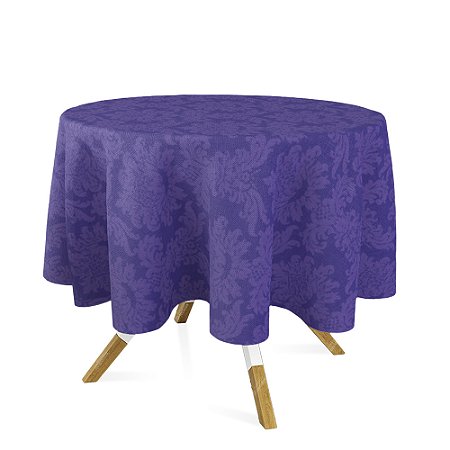 Toalha de Mesa Redonda em Tecido Jacquard 100% Poliéster Medalhão Roxo