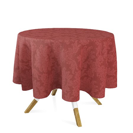 Toalha de Mesa Redonda em Tecido Jacquard 100% Poliéster Medalhão Vermelho