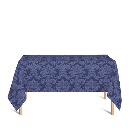 Toalha de Mesa Retangular em Tecido Jacquard 100% Poliéster Medalhão Azul Marinho