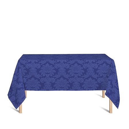 Toalha de Mesa Retangular em Tecido Jacquard 100% Poliéster Medalhão Azul Royal