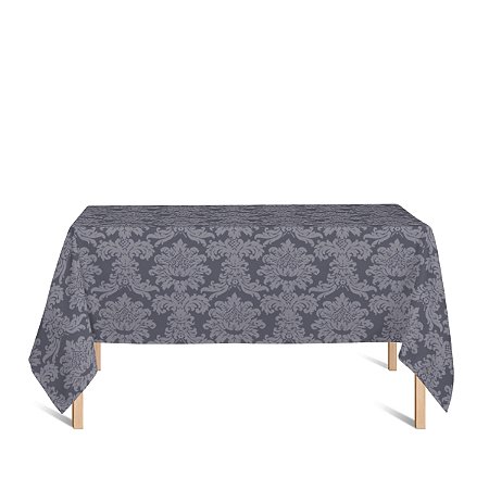 Toalha de Mesa Retangular em Tecido Jacquard 100% Poliéster Medalhão Cinza Chumbo