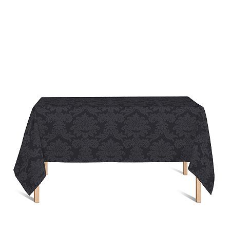 Toalha de Mesa Retangular em Tecido Jacquard 100% Poliéster Medalhão Preto