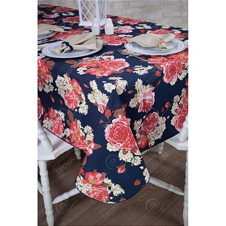 Toalha de Mesa Retangular em Tecido Impermeável Acqua Linea Imperial Marinho