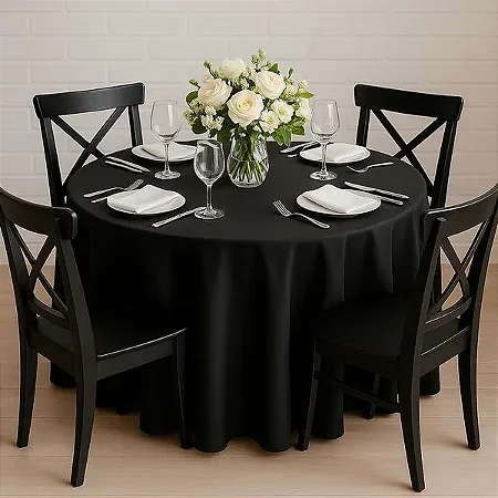 Toalha de Mesa Redonda para Buffet em Cetim Preto