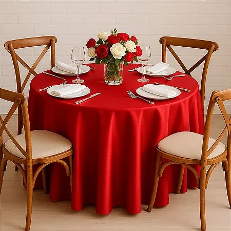 Toalha de Mesa Redonda para Buffet em Cetim Vermelho
