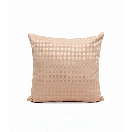 Capa para Almofada em Tecido Jacquard Tradicional Xadrez Rosa Envelhecido e Dourado