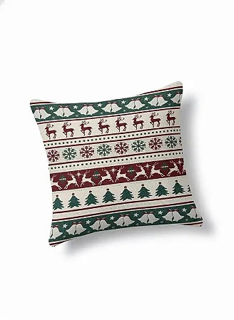 Capa para Almofada em Tecido Jacquard Lurex Natalino Renas