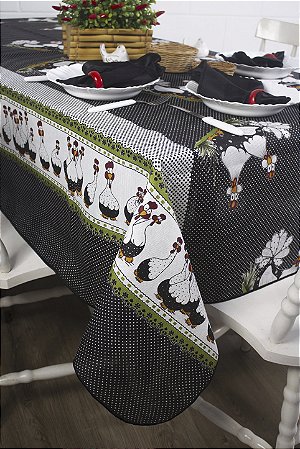Toalha de Mesa em Gorgurinho Galinha Preto