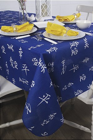 Toalha de Mesa em Gorgurinho Japonês Azul