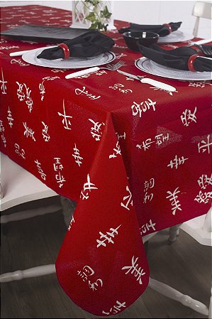 Toalha de Mesa em Gorgurinho Japonês Vermelho