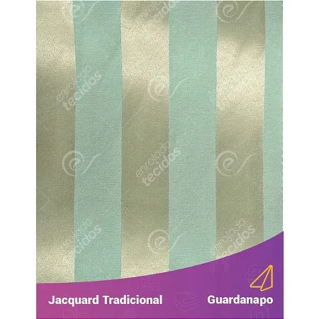 Guardanapo em Tecido Jacquard Dourado e Turquesa Listrado Tradicional
