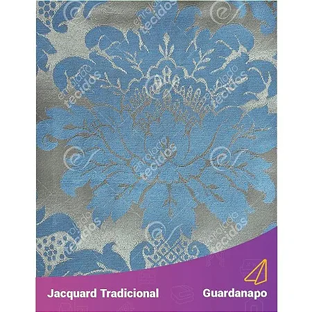Guardanapo em Tecido Jacquard Azul e Dourado Medalhão Tradicional