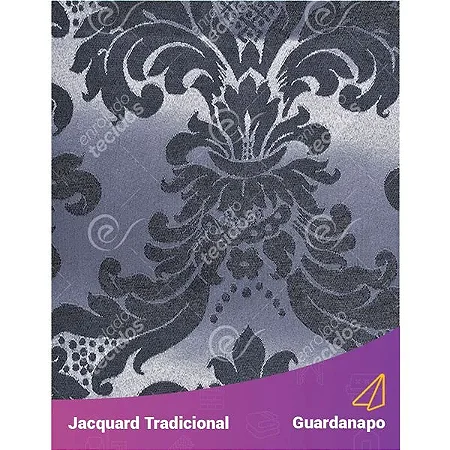 Guardanapo em Tecido Jacquard Preto Acinzentado e Prata Medalhão Tradicional